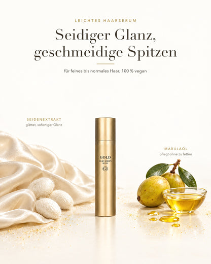 GOLD Silky Drops mit Seidenextrakt und Marulaöl für seidigen Glanz und geschmeidige Spitzen