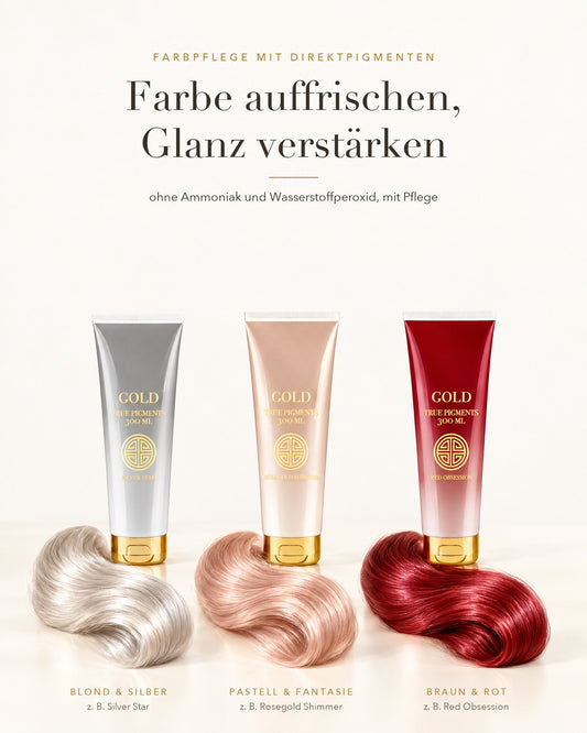 GOLD True Pigments Farbpflege mit Haarsträhnen in Silber, Rosegold und Rot, ohne Ammoniak