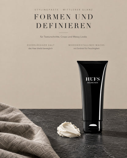 HUFS Molding Paste zum Formen und Definieren: zuverlässiger Halt, mittlerer Glanz, Haar bleibt beweglich
